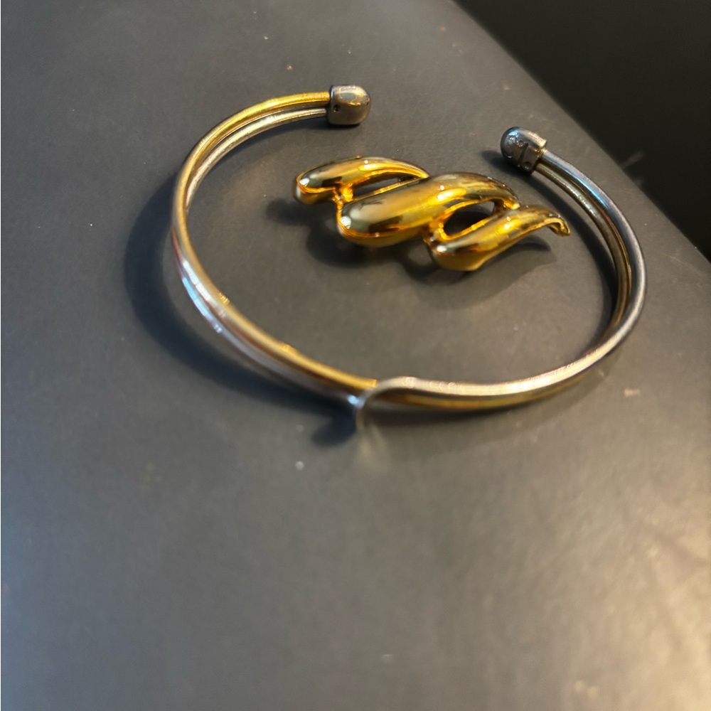 Gold and Silver Open Cuff Bracelet and gold slide pendant